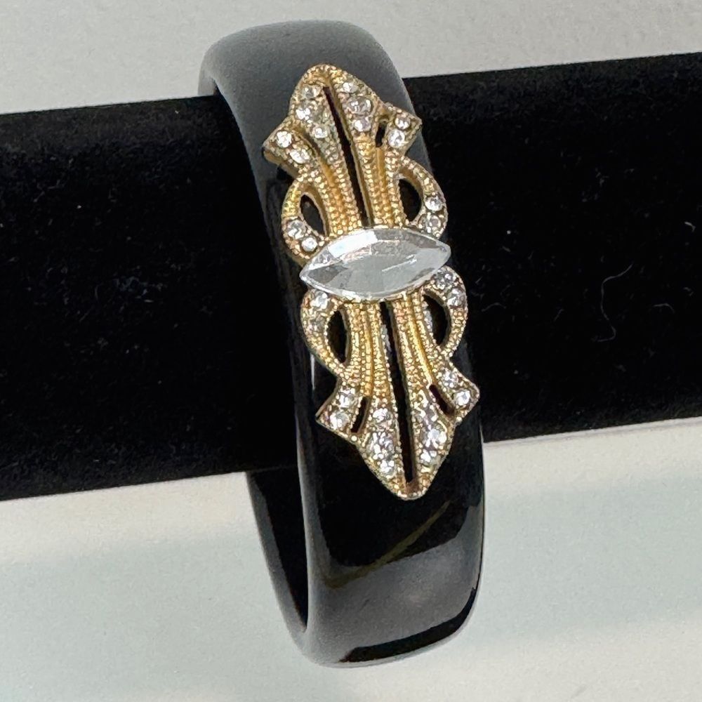 Vintage Black Rhinestone Bangle Bracelet